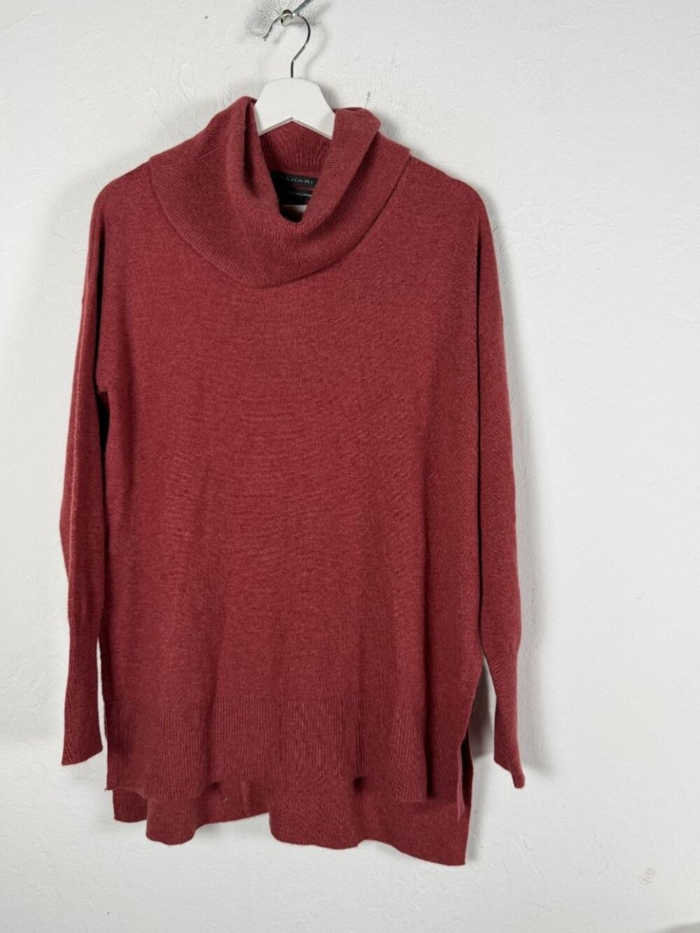 Tahari Pure Luxe 100% Cashmere Cowl Neck Tunic Sweater Womens Medium Rust Red